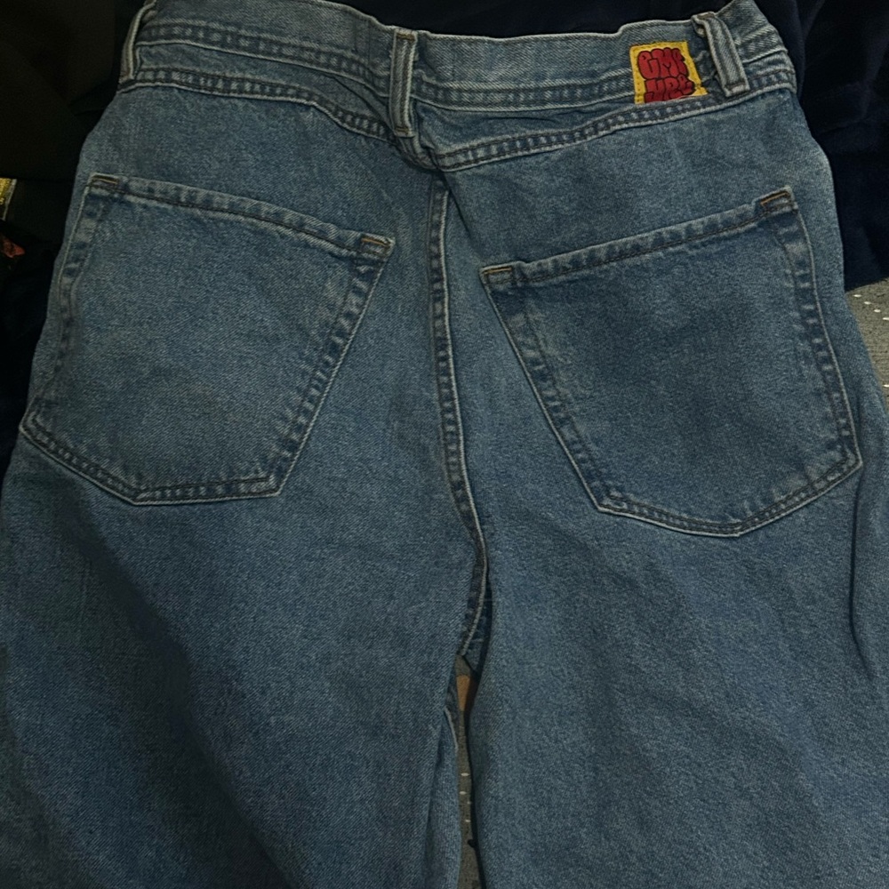 Classic Blue Denim Jeans with Red Patch
